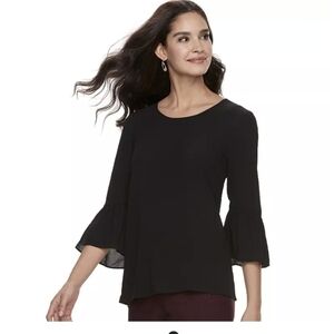Elle Black Textured Bell Sleeve Top Size Medium